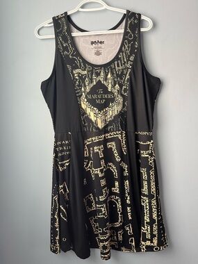Harry Potter Black & Cream Marauder's Map Fit & Flare Dress Size XL Girlhoodcore